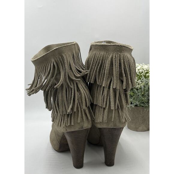 Joie Rockefeller Urban Cowgirl Triple Fringe Beige Suede Heel Boots Sz 41/10.5 - Picture 4 of 16